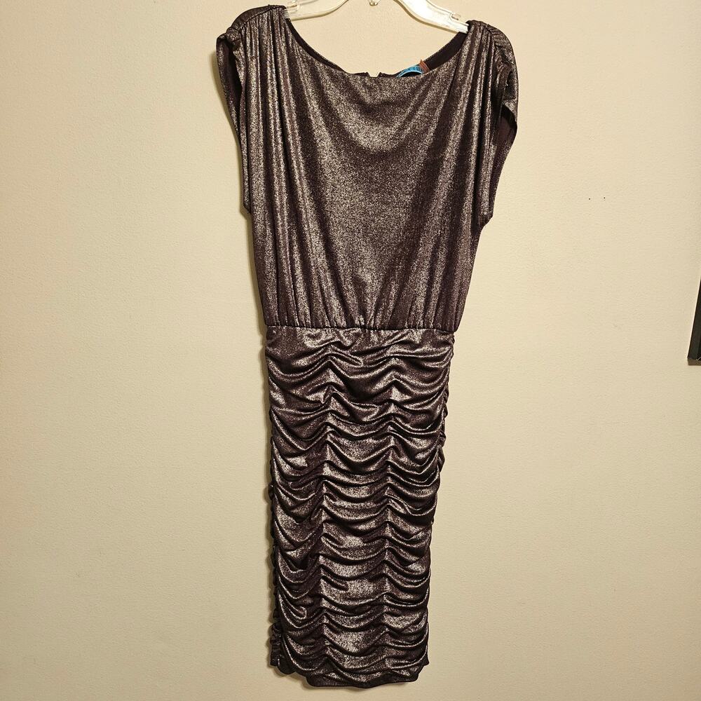 Alice + Olivia Cocktail Party Short Ruched Dress Plum Metallic 4